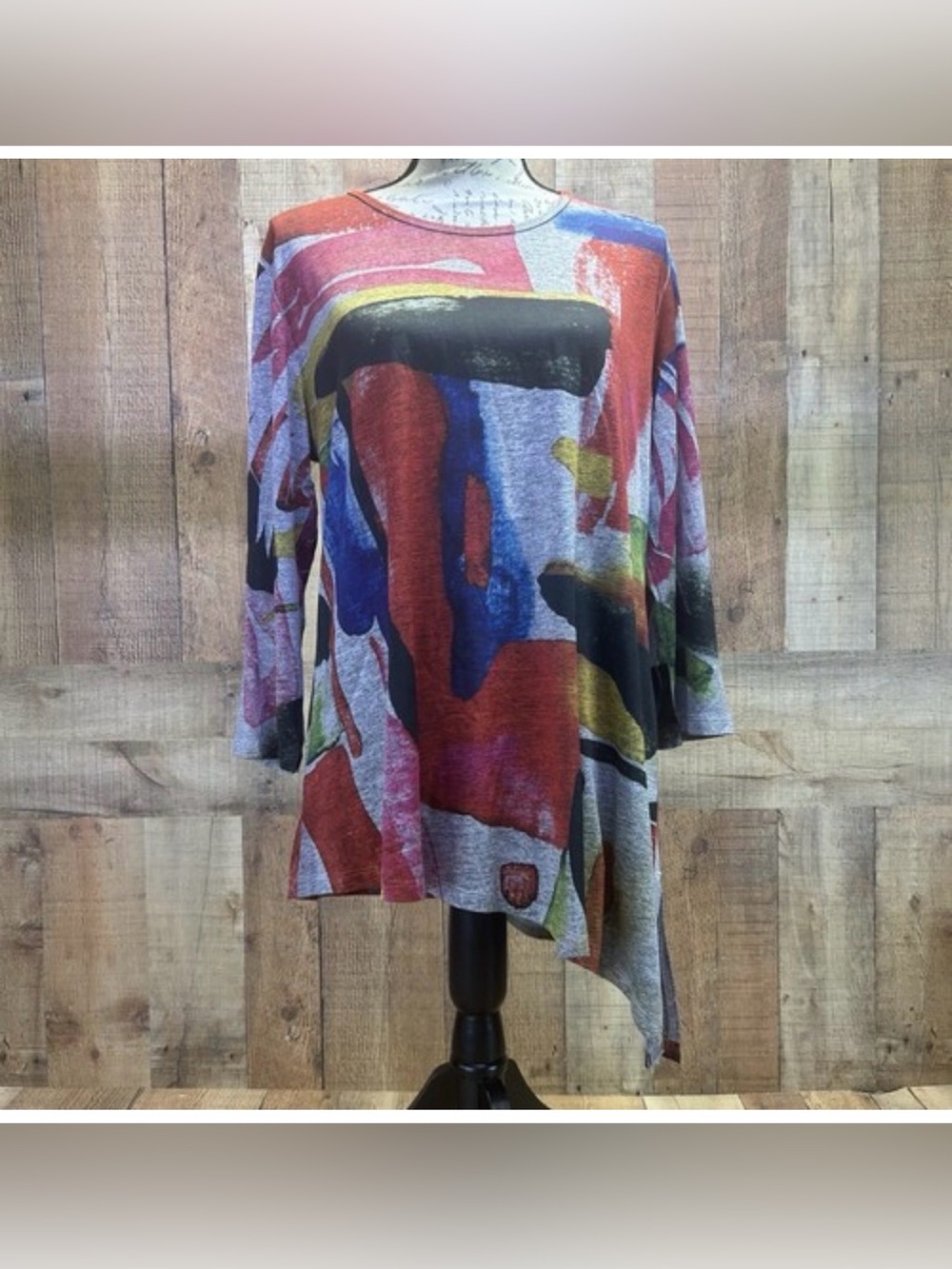 Abstract Print Asymmetric Tunic Top - Multi Color